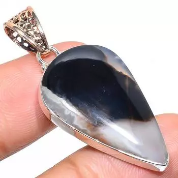 Natural Zebra Jasper Gemstone 925 Sterling Silver Two Tone Pendant 1.77 I9U51