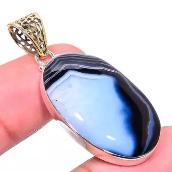 Natural Zebra Jasper Gemstone 925 Sterling Silver Two Tone Pendant 1.89 R3k49