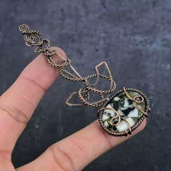 Подвеска из натуральной зебровой яшмы с медной проволокой 3,82 дюйма S7J59