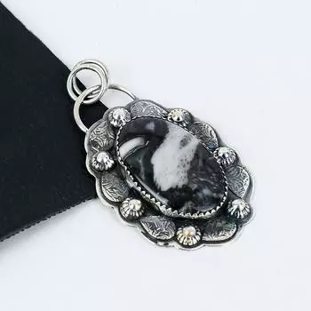 Natural Zebra Jasper Gemstone Silver Pendant in 925 Sterling Silver- Handmade Design, Everyday Wear Jewelry, Unique Pendant Gift For Her 2.55 чёрный