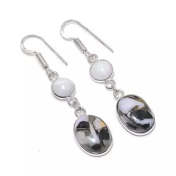 Natural Zebra Jasper, Moonstone 925 Sterling Silver Jewelry Earring 1.97 H0v14
