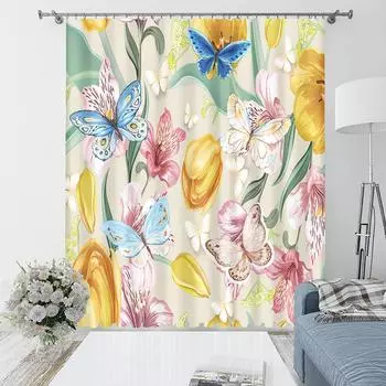 Nature Green Leaves Polyester Luxury Curtains, Flower, Lemon, Pink Flamingos, Thin Shading, Bedroom, Living Room, Home Decor 120W243H&Hook
