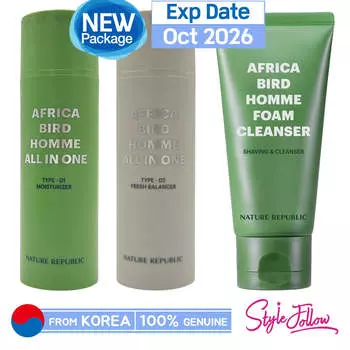 [NATURE REPUBLIC] Africa Bird Homme All In One (Fresh Balancer 150 мл / Увлажняющий крем 150 мл / Очищающая пена для бритья 150 мл) (1pc) Foam Cleanser