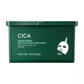 NATURE REPUBLIC Green Derma CICA Daily Sheet Mask 30 Sheets (350ml) x 1 Large Capacity (CICA / Ceramide)