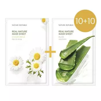 NATURE REPUBLIC Real Nature Mask Sheet Chamomile + Aloe (23 мл * 20 листов)