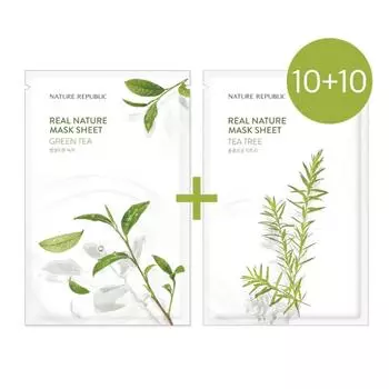 NATURE REPUBLIC Real Nature Mask Sheet Green Tea + Tea Tree (23 мл * 20 листов)
