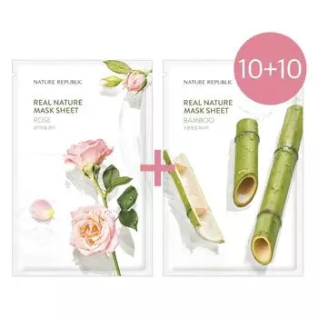 NATURE REPUBLIC Real Nature Mask Sheet Rose + Bamboo (23ml * 20 листов)