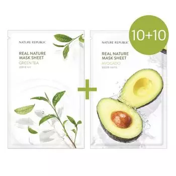 NATURE REPUBLIC Real Nature Mask Sheet Зеленый чай + авокадо (23 мл * 20 листов)