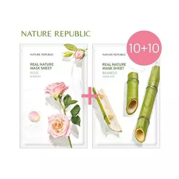 Nature Republic Real Nature Тканевая маска 20 шт. (10 роз + 10 бамбуков)