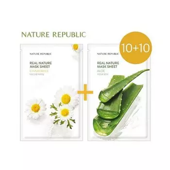 Nature Republic Real Nature Тканевая маска 20 шт.(10 ромашек + 10 алоэ)