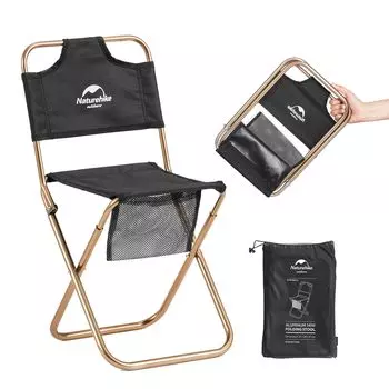 Naturehike Direct Store Outdoor Folding Ultra Load Capacity Mini Camping Storage Bag Black Chair, Chair, Backrest, Lightweight, Compact, 75kg, Chair,
