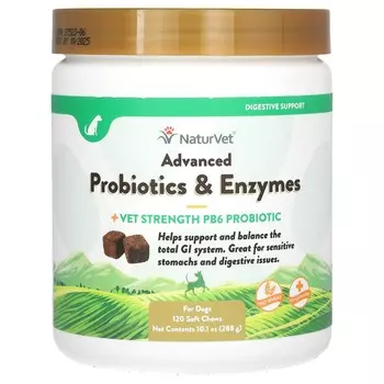 NaturVet, Advanced Probiotic & Enzymes, + Veggie Strength PB6 Probiotic, для собак, 120 мягких жевательных таблеток, 10,1 унции (288 г)