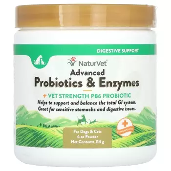 NaturVet, Advanced Probiotics & Enzymes + Veggie Strength PB6 Probiotic, для собак и кошек, 4 унции (114 г)