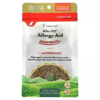 NaturVet, Scoopables, добавка Aller-911 от аллергии + антиоксиданты, для собак, бекон, 11 унций (315 г)