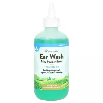 NaturVet, Средство для чистки ушей с маслом чайного дерева, со вкусом детской присыпки, 8 жидких унций (236 мл)
