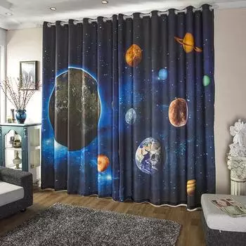 Научная фантастика 3D Туманность Звезда Высокая затемняющая штора Планета Вселенная Детская тематическая комната спальня затемняющая штора Горячая продажа W55 X H120cm X 2&HOOK