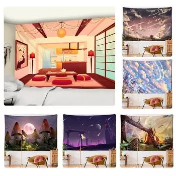 Научная фантастика картина маслом гобелен настенный богемный мультфильм хиппи психоделический ковер художественная комната домашний декор 95x70cm