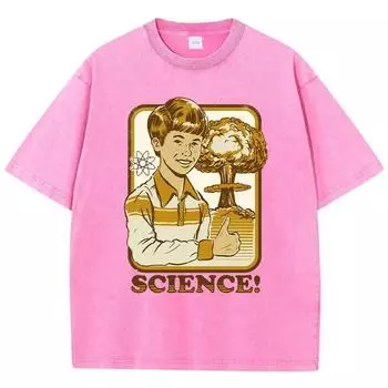 Научный мультфильм Печать Женские стираные футболки Дышащие летние футболки Уличные модные футболки с круглым вырезом Мягкие состаренные футболки с коротким рукавом S