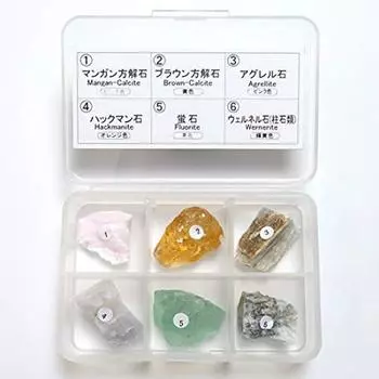 НАУКА Флуоресцентные минеральные образцы 6 видов Длинноволновые Длинные бабочки Флуоресцентные минералы Набор из 6 видов Отдельный пластиковый футляр (ДВ/Длинные волны, Волна) розовый