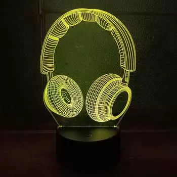 Наушники 3D Night Light Гарнитура Иллюзия LED Лампа Игровая Комната Декор Наушники Подарки На День Рождения Для Любителей Музыки Подростков Мальчиков Девочек Black Base No Remote синий