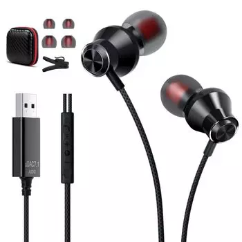 Наушники ASKUBSKU USB с USB-каналом для игр, без звука, HIFI, громкость звонков, совместимые с терминалом Iahon, чехол для хранения, черный микрофон, 2,5 м чёрный