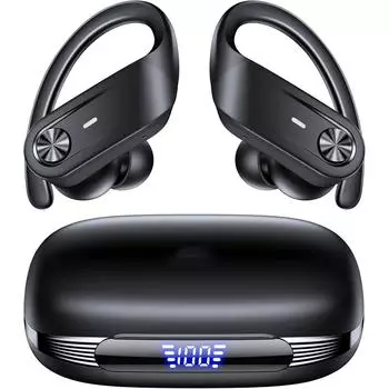 Наушники Bluetooth 5.4, беспроводные наушники, 80 часов воспроизведения, водонепроницаемый IPX7, цифровой дисплей, спортивные наушники-вкладыши с креплением-крючком для тренировок, бега, упражнений
