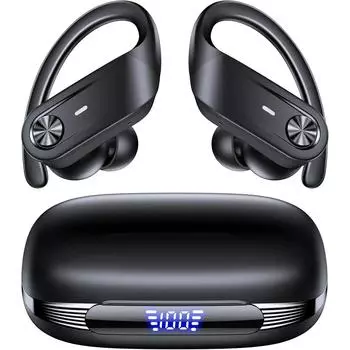Наушники Bluetooth 5.4, беспроводные наушники, время воспроизведения 80 часов, водонепроницаемость IPX7, цифровой дисплей, вкладыши, заушный микрофон, внутриканальные наушники для тренировок и бега