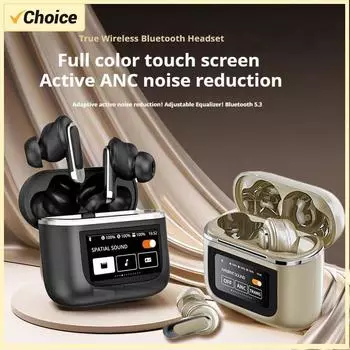 Наушники Bluetooth с беспроводным зарядным футляром, светодиодным дисплеем, сенсорным управлением, встроенным Bluetooth с глубоким басовым звуком для занятий спортом чёрный