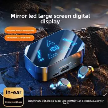Наушники Bluetooth с длительным сроком службы, большой зеркальный цифровой дисплей, беспроводные внутриканальные Bluetooth-наушники белый