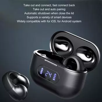 Наушники Bluetooth с клипсой, открытые наушники с низкой задержкой и шумоподавлением, беспроводные наушники с клипсой и светодиодным индикатором питания