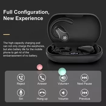 Наушники Bluetooth с вращающимся крючком, воздухопроводящие, бесшумные, мягкие силиконовые ушные подвески чёрный