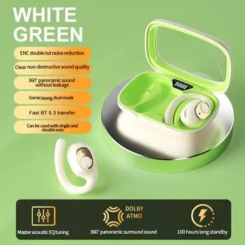 Наушники BT с шумоподавлением, беспроводные наушники с дисплеем питания, стерео басовый звук, водонепроницаемость IPX5 белый/зелёный