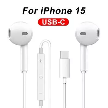 Наушники для Apple iPhone 15 серии, наушники-вкладыши с микрофоном, проводные наушники для iPad, Samsung Xiaomi 14, наушники USB-C Type-C белый