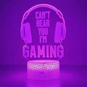 Наушники для игровой комнаты, декор, 3D-ночник, 7 цветов, иллюзионная лампа, гарнитура, графический геймерский подарок на Рождество или день рождения Black Base No Remote синий