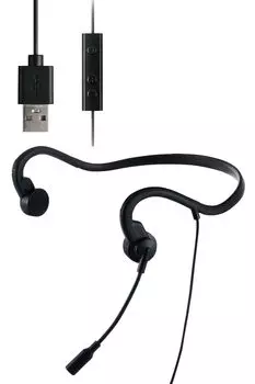 Наушники ELECOM Bone Conduction с костной проводимостью. Нет сопряжения или зарядки. Не блокируют ухо. Онлайн-микрофон для веб-конференций, гарнитура, проводная. чёрный