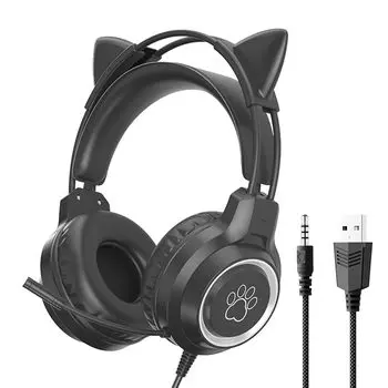 Наушники GHDVOP Cat Ear Наушники Игровая гарнитура Игровые наушники Проводные наушники Накладные наушники Милые проводные с микрофоном 40 мм динамик
