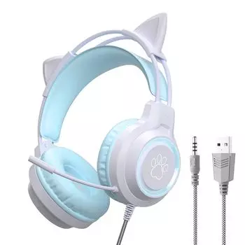 Наушники GHDVOP Cat Ear Наушники Игровая гарнитура Игровые наушники Проводные наушники Накладные наушники Милые проводные с микрофоном 40 мм динамик