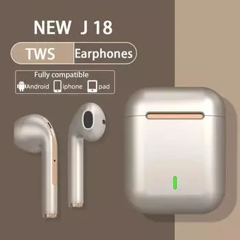 Наушники J18 для XIaomi бинауральные беспроводные HiFI стереонаушники Pop Up 5.0 Mini Sports Tws Bluetooth шумоподавляющая гарнитура белый
