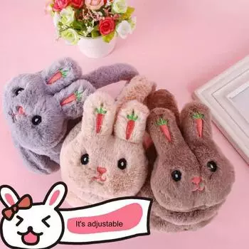 Наушники Kawaii Rabbit, осенне-зимние наушники для девочек, симпатичные наушники-вкладыши с вышитой морковкой и кроликом, плюшевые складные утеплители для ушей