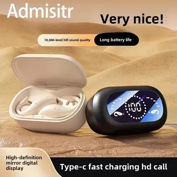 Наушники-клипсы Беспроводная Bluetooth-гарнитура с костной проводимостью Цифровой дисплей Шумоподавление чёрный