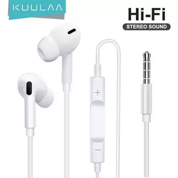 Наушники Kuulaa проводные 3.5mm earphone белый