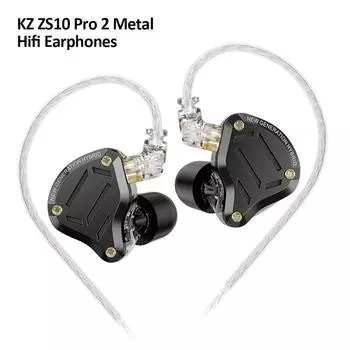 Наушники KZ ZS10 Pro 2, проводные, Hi-Fi, стерео, бас, музыкальные, спортивные, с 4-уровневым переключателем настройки, металлические вкладыши с микрофоном, гарнитура с шумоподавлением. No Mic