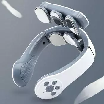 Наушники Массажер для шеи с 6 головками Электрический импульсный протектор для шеи и плеч Интеллектуальный нагревательный массажер для плеч и шеи Battery money белый