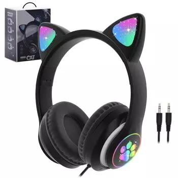 Наушники Megadream Наушники с кошачьими ушками Светодиодные боковые RGB-подсветки Bluetooth Длина 1 м Размер карты TF Детский беспроводной/проводной микрофон, подсветка/оба