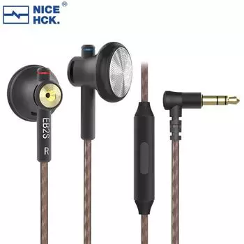 Наушники NiceHCK EB2S с плоской головкой, HIFI, микрофон с проводным управлением, проводные металлические беруши с ЧПУ 3.5mm without MIC чёрный