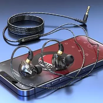 Наушники Проводные наушники-вкладыши с сабвуфером и микрофоном Улучшенное качество звука Наушники для игровых музыкальных звонков 3,5 мм чёрный