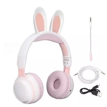 Наушники Rabbit Ear Bluetooth 5.0 складные детские беспроводные гарнитуры со светодиодной подсветкой для ПК белый