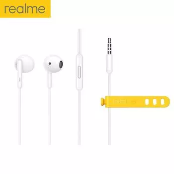 Наушники Realme Buds Classic, проводные, 1,3 м, полувкладыши, встроенный микрофон, большой драйвер 14,2 мм белый