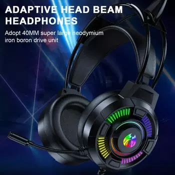 Наушники с активным шумоподавлением, иммерсивным 3D-звуком HiFi и RGB-подсветкой, проводные игровые гарнитуры чёрный