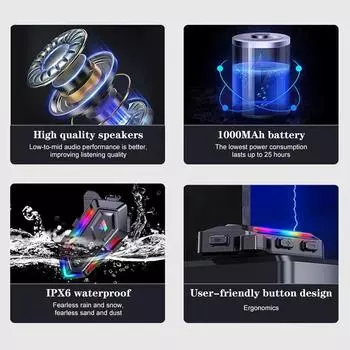 Наушники с цветной подсветкой RGB BT 5.3 для мотоциклетного шлема, 1000 мАч, гарнитура, наушники Y20 для мотоцикла, беспроводные стереосистемы